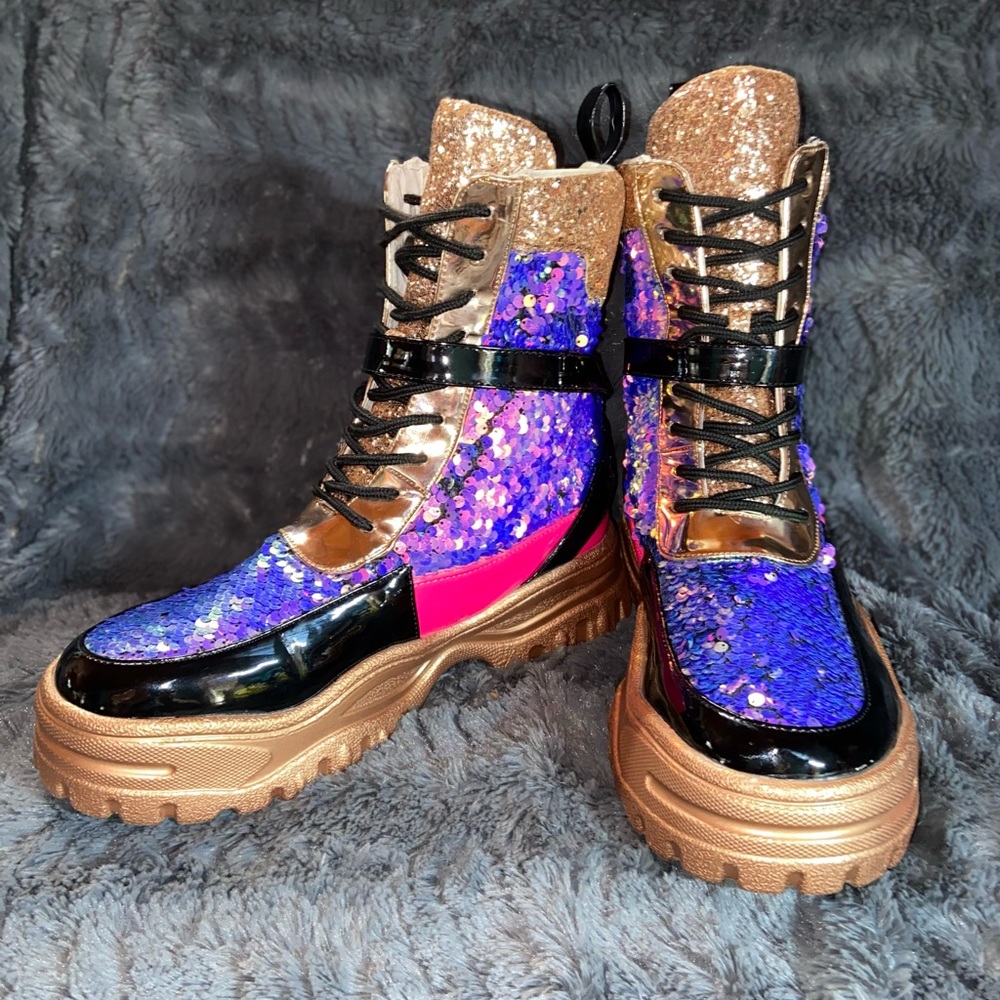 Cape Robbin Seqiun & Glitter COMBAT BOOTS Size 9